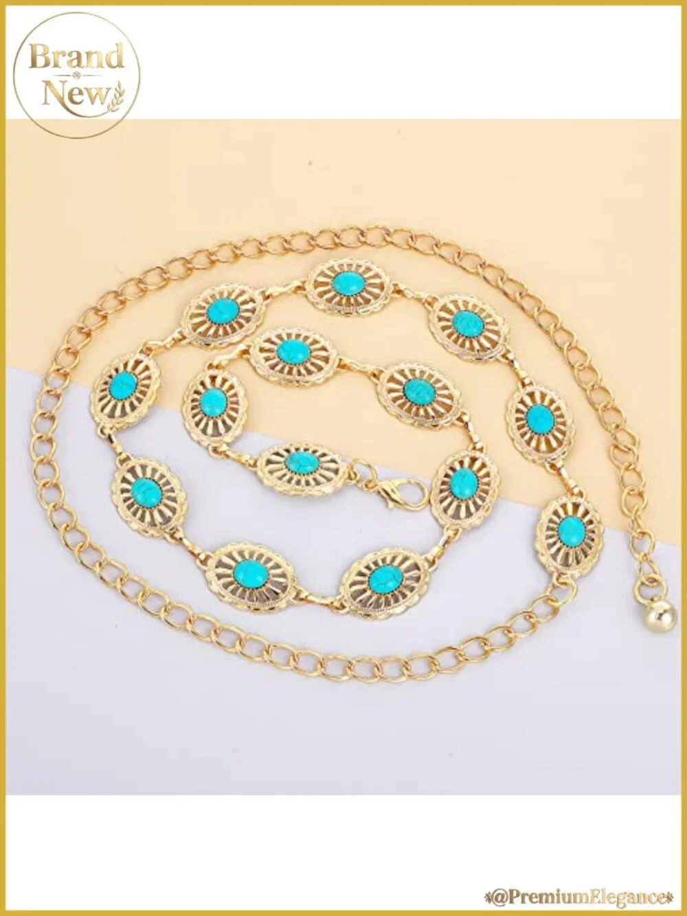 Turquoise Concho Chain Waist Belt Adjustable Metal Western Cowgirl Belt Buckle